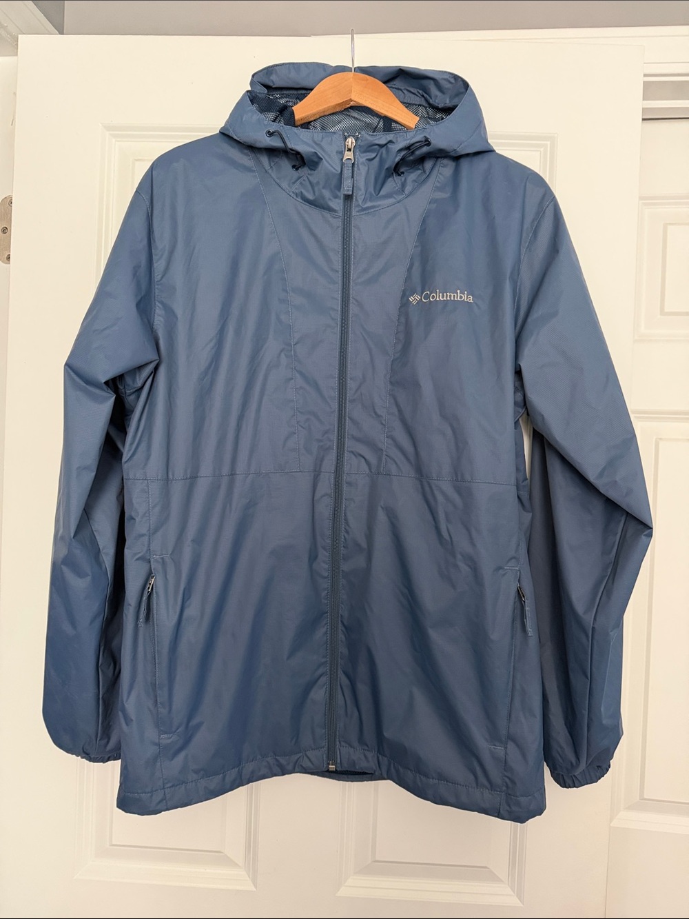Columbia Hooded Packable Zip Up Rain Jacket Blue Small Men’s